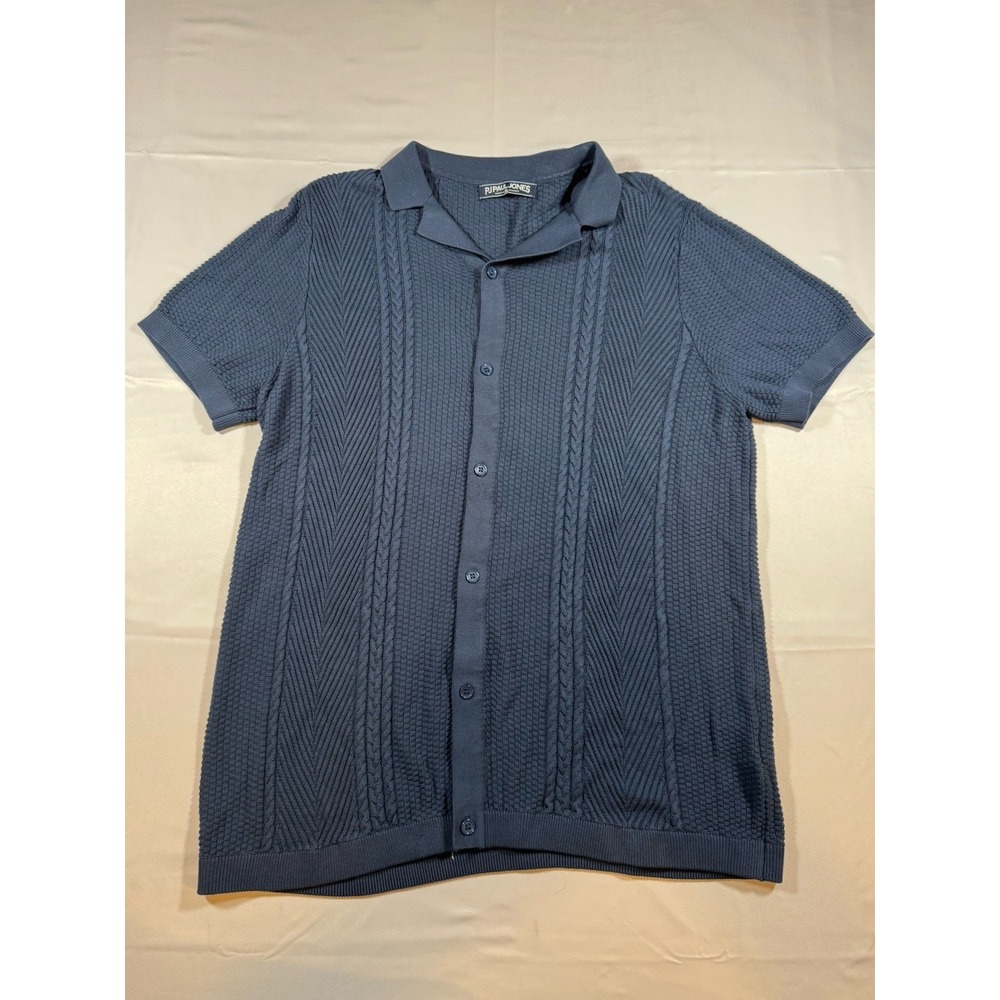PJ Paul Jones Knit Cardigan Shirt Mens XL Textured Polo Navy